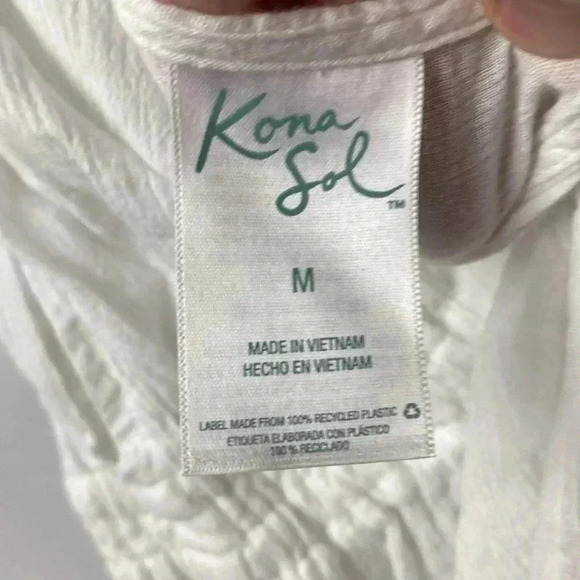 MONA SOL WO SIZE MEDIUM WHIT LOND BEACH COVER  UP / DRESS 100% COTTON SIDE SLITS - Picture 10 of 11